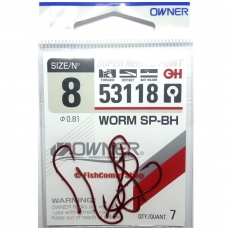 Крючок рыболовный Owner 53118 Red №8 Worm SP-BH (7 шт.)
