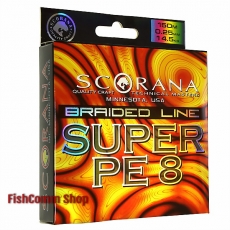 Плетеный шнур Scorana Super PE 8 0.30 мм. 150 м. многоцветный