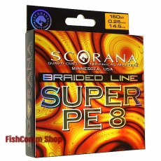 Плетеный шнур Scorana Super PE 8 0.30 мм. 150 м. оранжевый