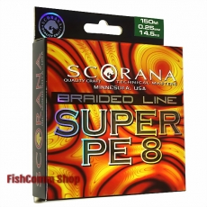 Плетеный шнур Scorana Super PE 8 0.30 мм. 150 м. темно-зеленый