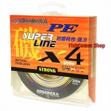 Плетеный шнур Kosadaka Super Line PE X4 0.25 (#2.5) Multicolor 300 m.