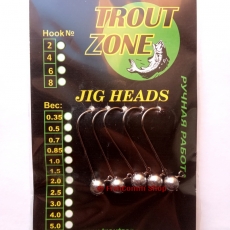 Джиг головки Trout Zone на крючке Kumho (с бородкой) 0.85 г. №2 (5 шт.)