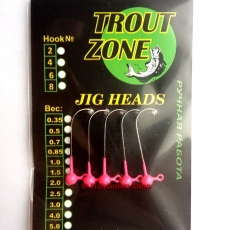 Джиг головки Trout Zone на крючке Kumho (с бородкой) 0.7 г. №2 (5 шт.) Pink