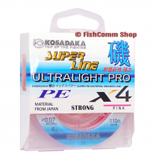 Плетеный шнур Kosadaka Super Line PE X4 Ultralight Pro 0.04 мм. 110 м. Pink